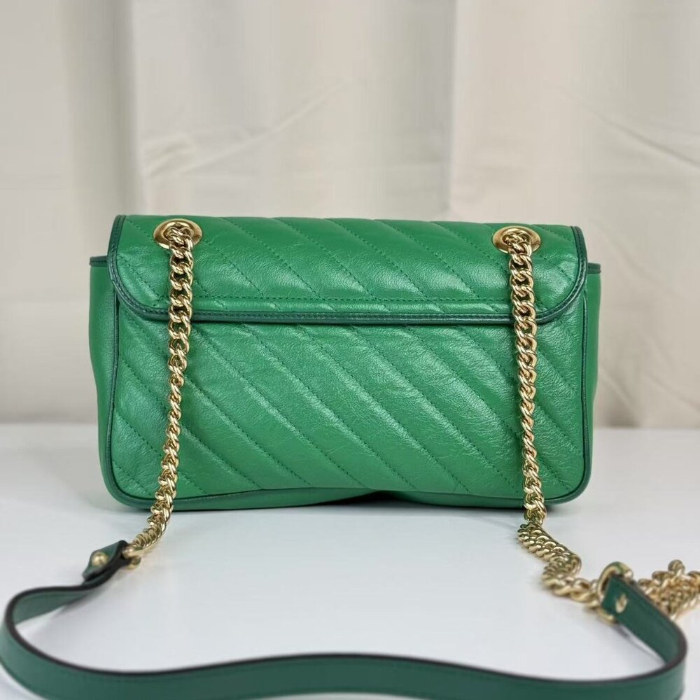 Gucci Green Medium Marmont Shoulder Bag Crossbody with Gold Chain Strap - Picture 3 of 9